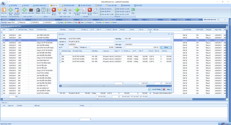 Landsoft Control mạnh về quản lý hợp đồng thuê và tính phí dịch vụ tự động