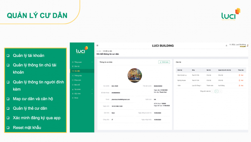 Giao diện quản lý của phần mềm Luci Building