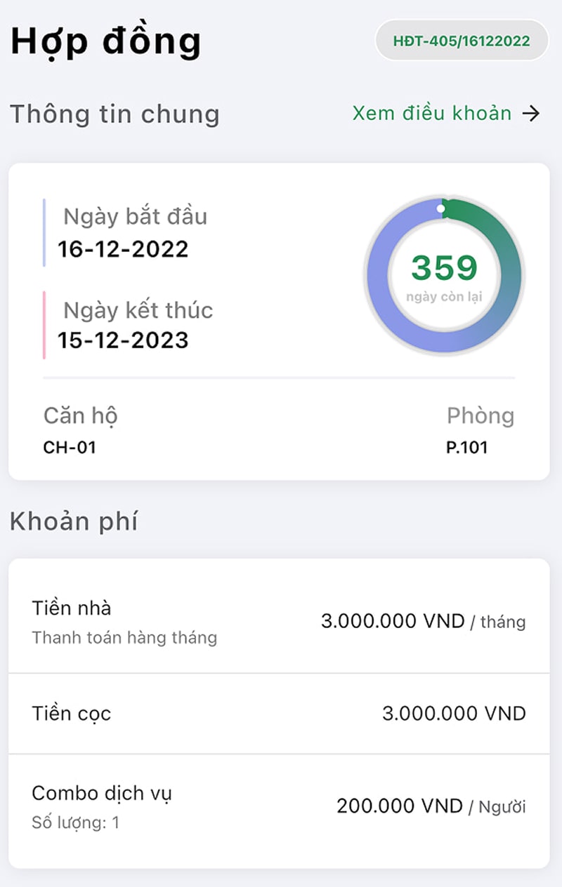 Tính năng theo dõi hợp đồng trên Resident