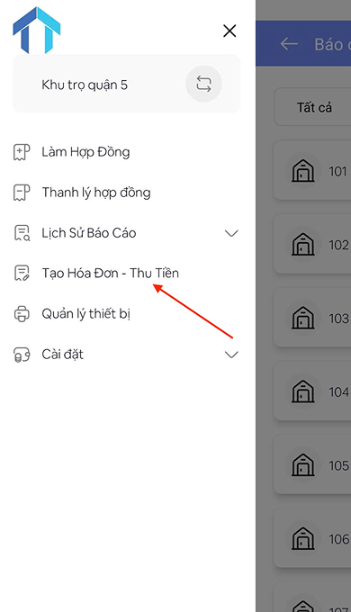 Chọn “Tạo hoá đơn” tại thanh menu