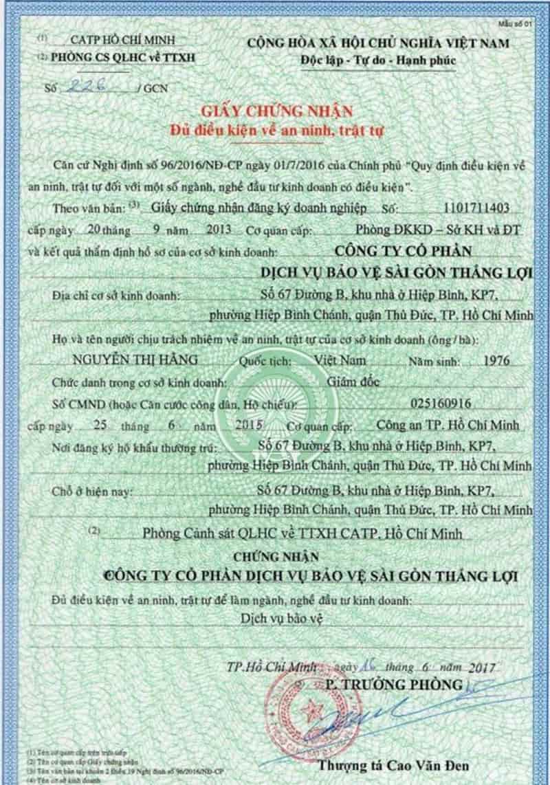Chủ kinh doanh cần có giấy chứng nhận đủ điều kiện an ninh trật tự