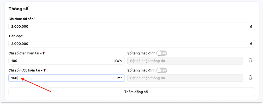 Điền chỉ số nước hiện tại của phòng cho thuê là hoàn thành