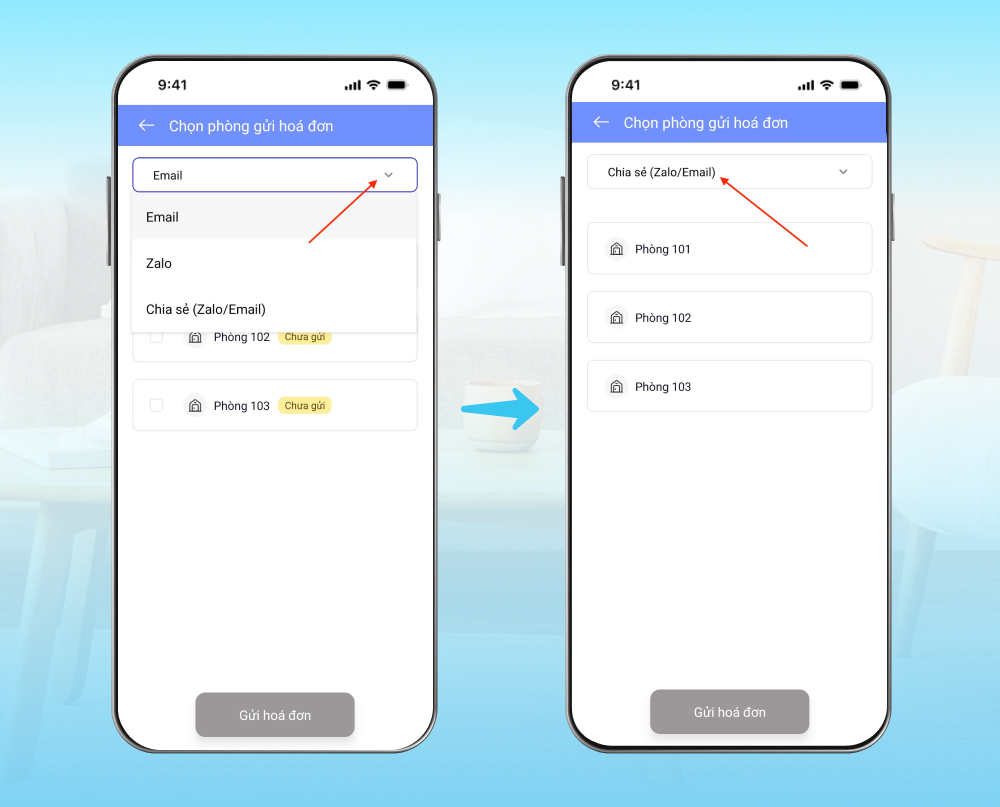Chọn tác vụ “Chia sẻ (Zalo/Email)”