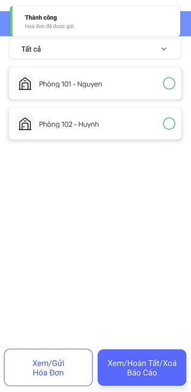 Thông báo gửi hoá đơn thành công