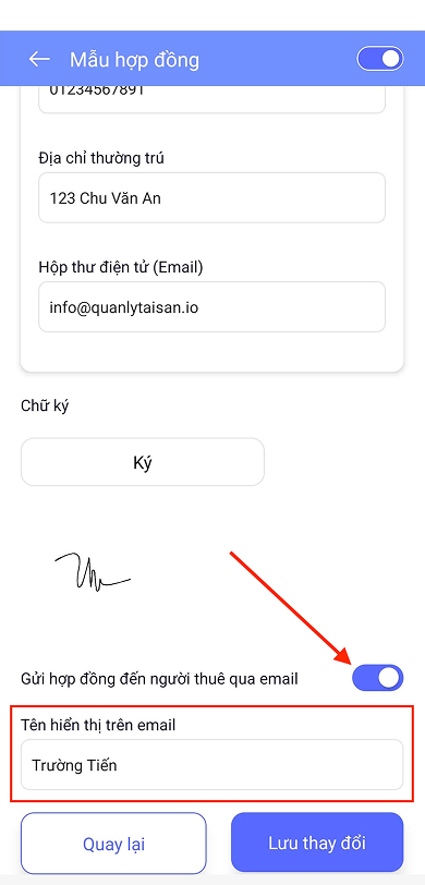 Bật chế độ gửi hợp đồng sau khi duyệt để gửi cho khách thuê nếu cần