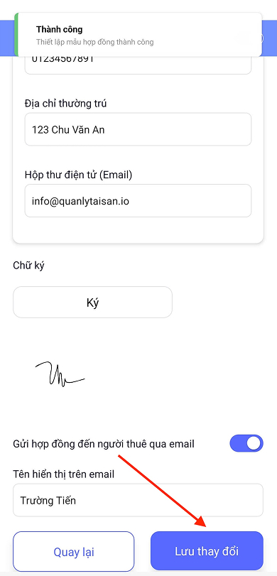 Hoàn tất quy trình và bấm “Lưu thay đổi”