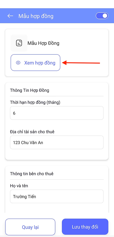 Chọn “Xem hợp đồng”