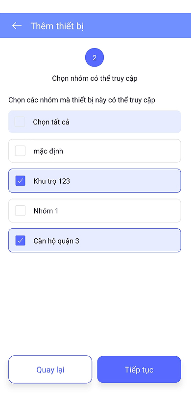 Chọn các nhóm tài sản mà thiết bị có quyền truy cập
