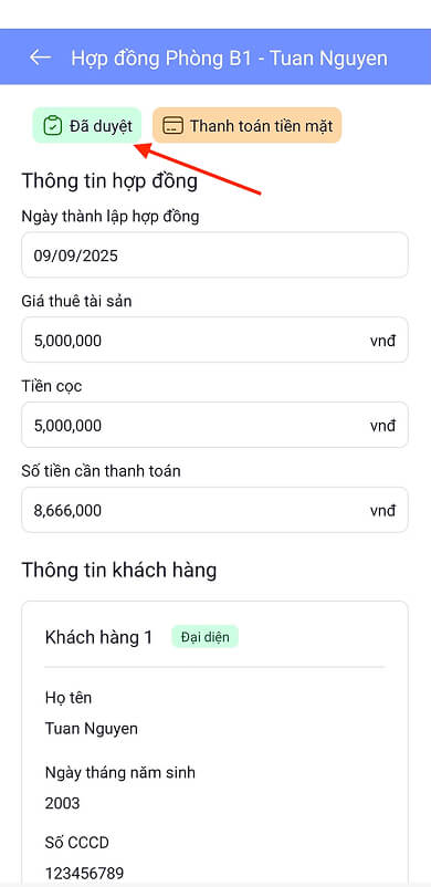 Hợp đồng cho khách thuê sau khi được duyệt