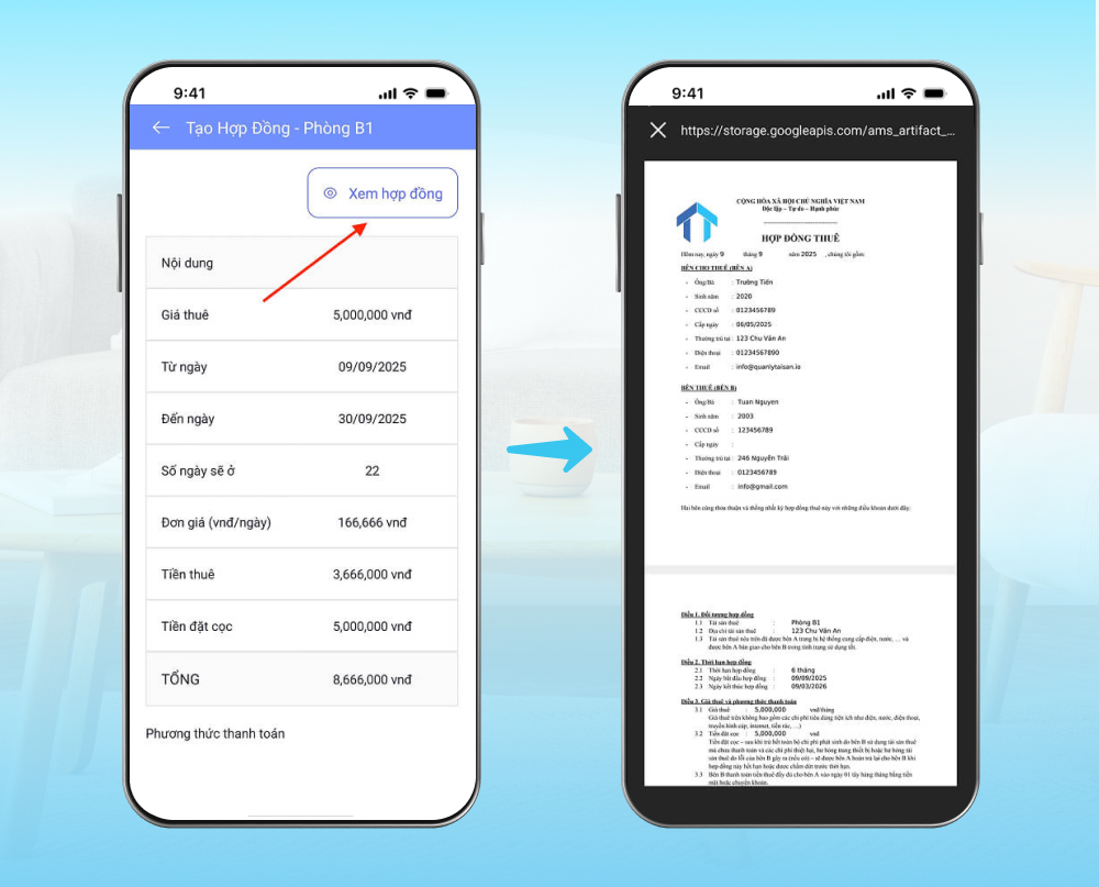 Xem hợp đồng đã được tạo