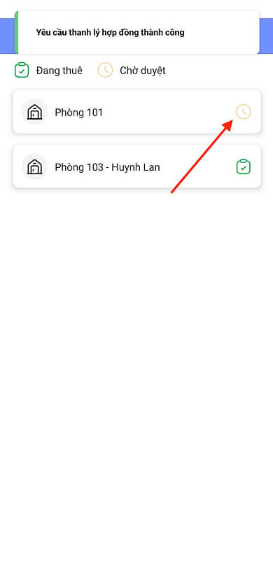 Tài sản sau khi điền thông tin thanh lý đầy đủ sẽ hiện trạng thái như hình