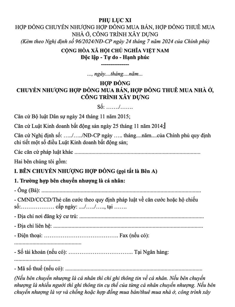 Mẫu hợp đồng chuyển nhượng nhà cho thuê được cập nhật mới nhất hiện nay