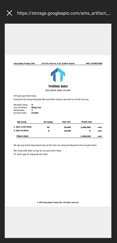 Kiểm tra thông tin thanh toán và bạn cũng có thể tải về dưới dạng PDF