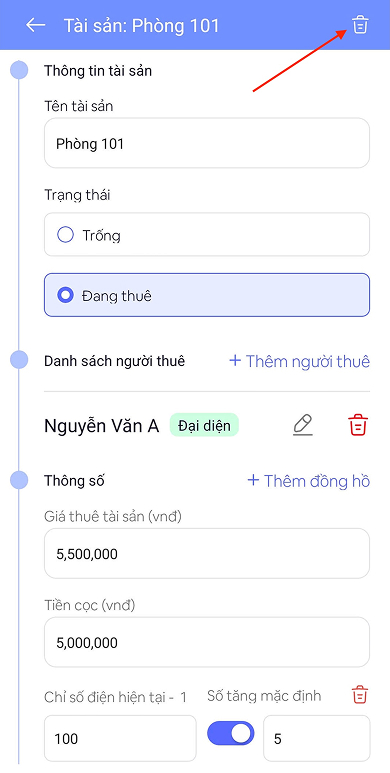 Chọn biểu tượng thùng rác