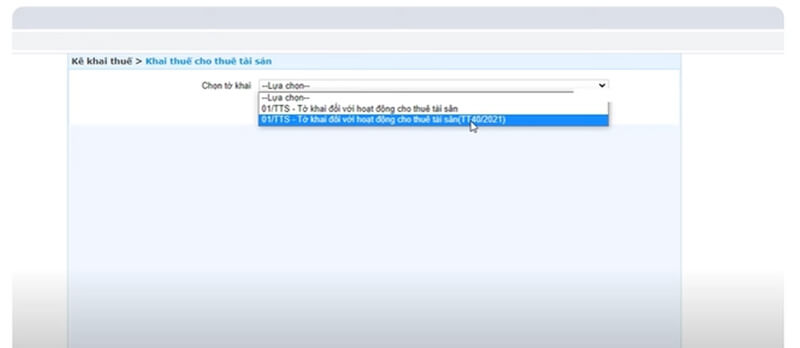 Chọn mẫu 01/TTS để điền thông tin khai thuế