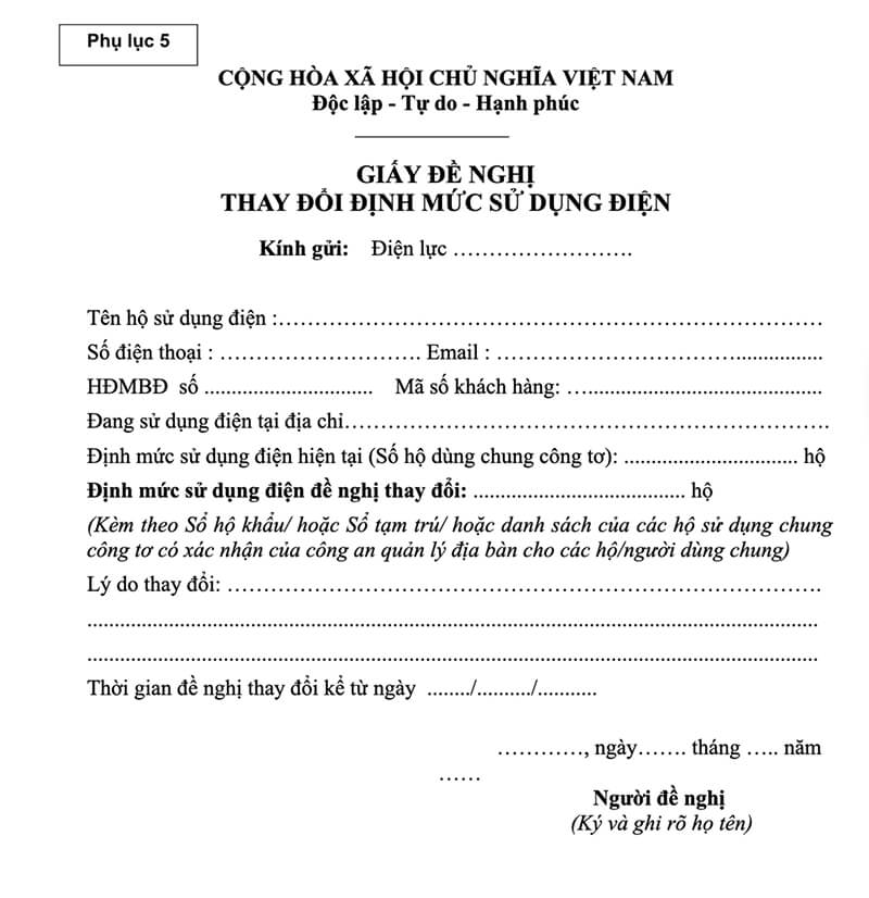 Mẫu đơn xin định mức điện nhà trọ rõ ràng, chi tiết Mẫu đơn xin định mức điện nhà trọ rõ ràng, chi tiết