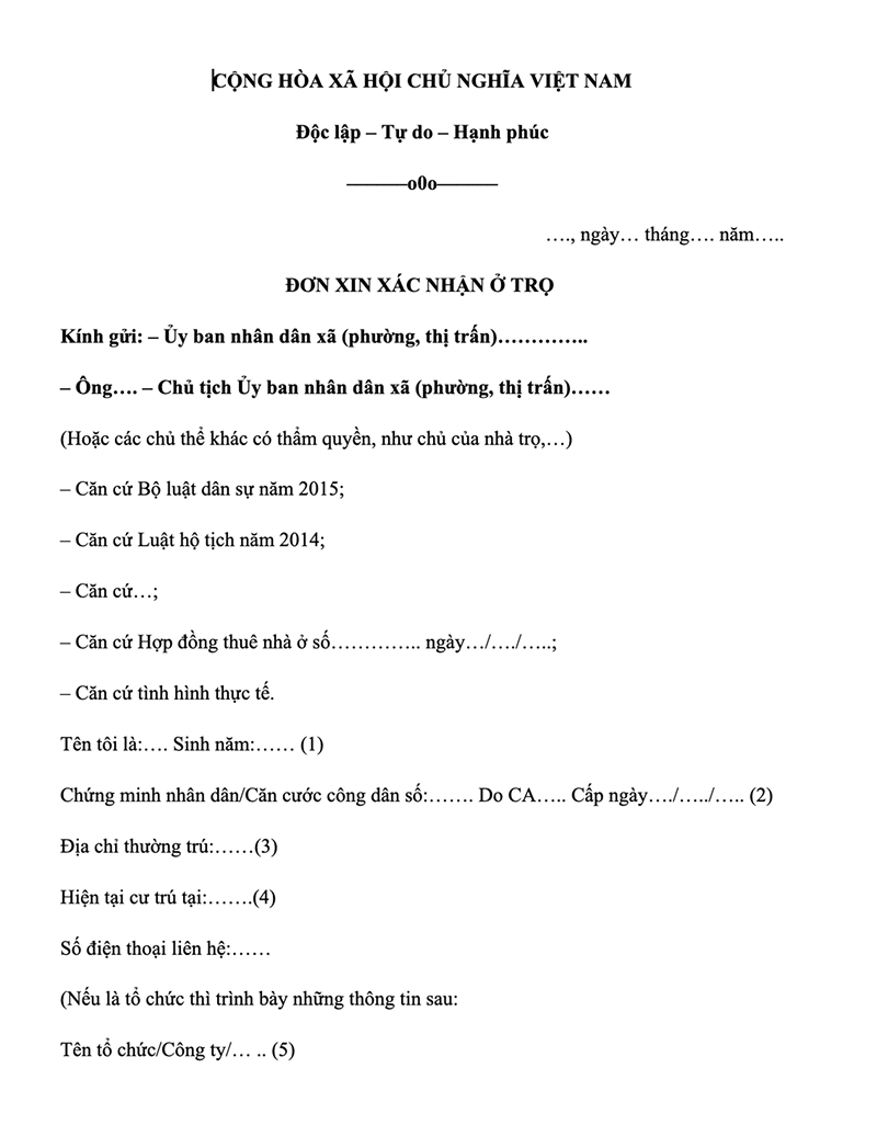 Mẫu đơn xin xác nhận cho thuê nhà trọ chi tiết mới nhất hiện nay