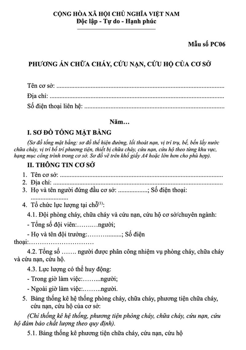 Mẫu hồ sơ đề nghị thẩm duyệt PCCC (PC06)