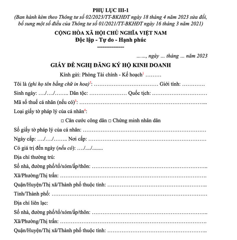 Mẫu giấy đăng ký kinh doanh nhà trọ