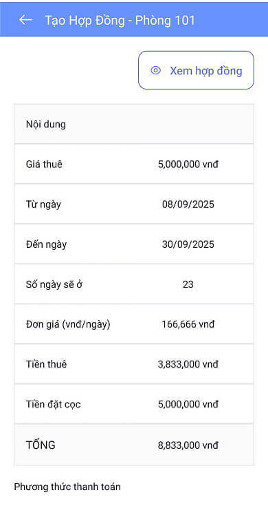 Giao diện tạo hợp đồng của phần mềm Quản Lý Tài Sản Giao diện tạo hợp đồng của phần mềm Quản Lý Tài Sản