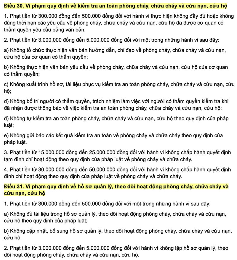Các mức xử phạt khi vi phạm quy định PCCC