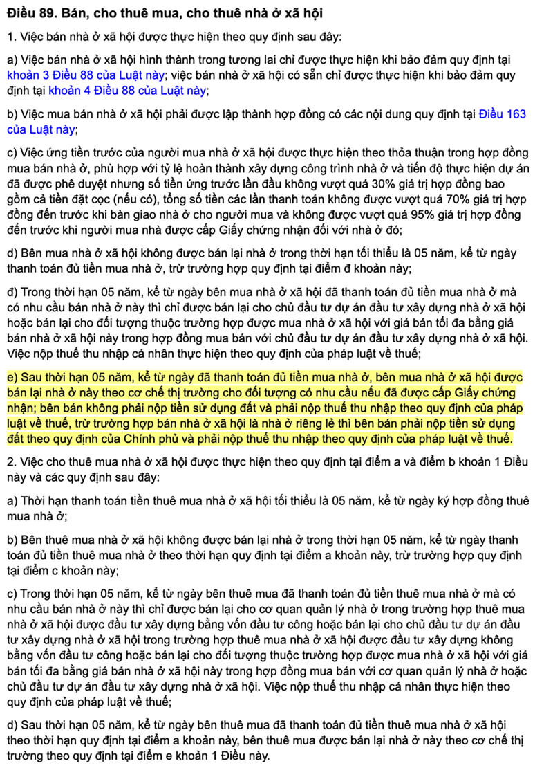 Khoản 1, Điều 89 Luật Nhà Ở 2023 quy định về việc cho thuê nhà ở xã hội